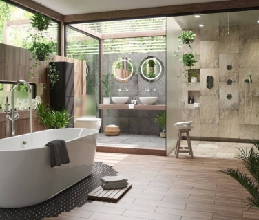 Mẫu thiết kế nội thất phòng tắm có bồn tắm sang trọng